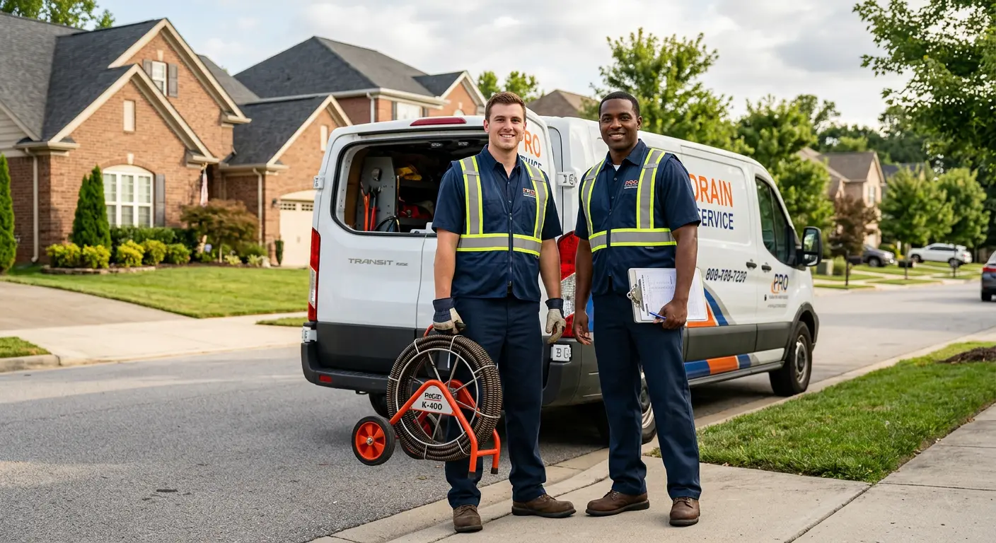 Sewer and drain service team with equipment ready for work in Miami Beach