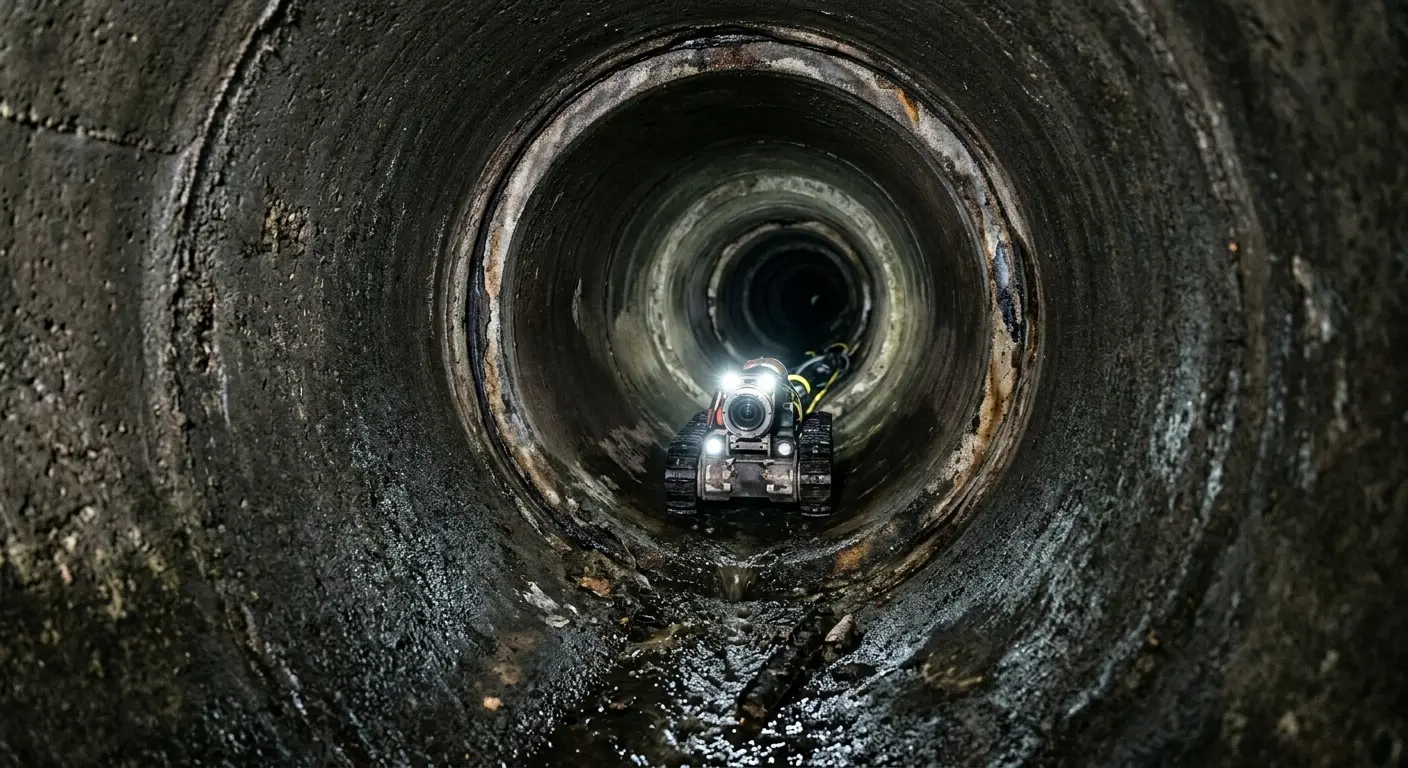 Robotic sewer camera inspecting pipe interior for Sewer Line Cleaning in Miami Beach